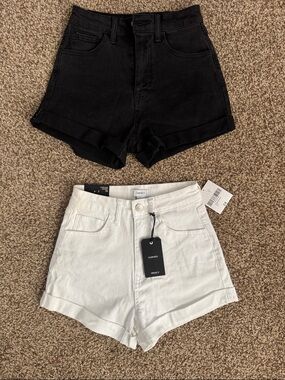 Forever 21 High-Waist Cuffed Denim Shorts — Black & White